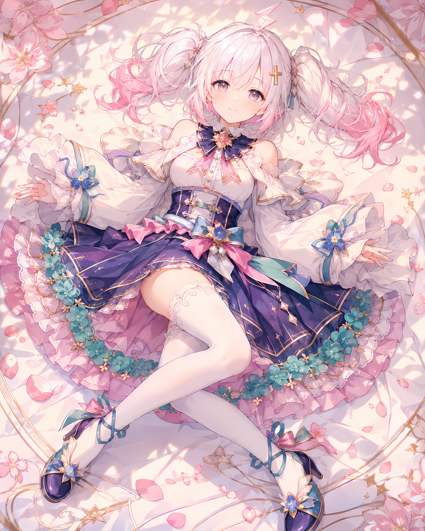 躺在樱花与花环中的萌音莜奈